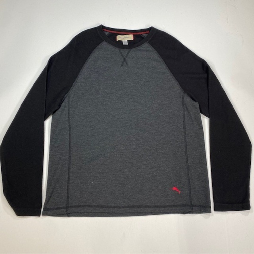 Tommy Bahama Long Sleeve Very Soft Raglan Crew Neck T Shirt‎ Gray Black Size L